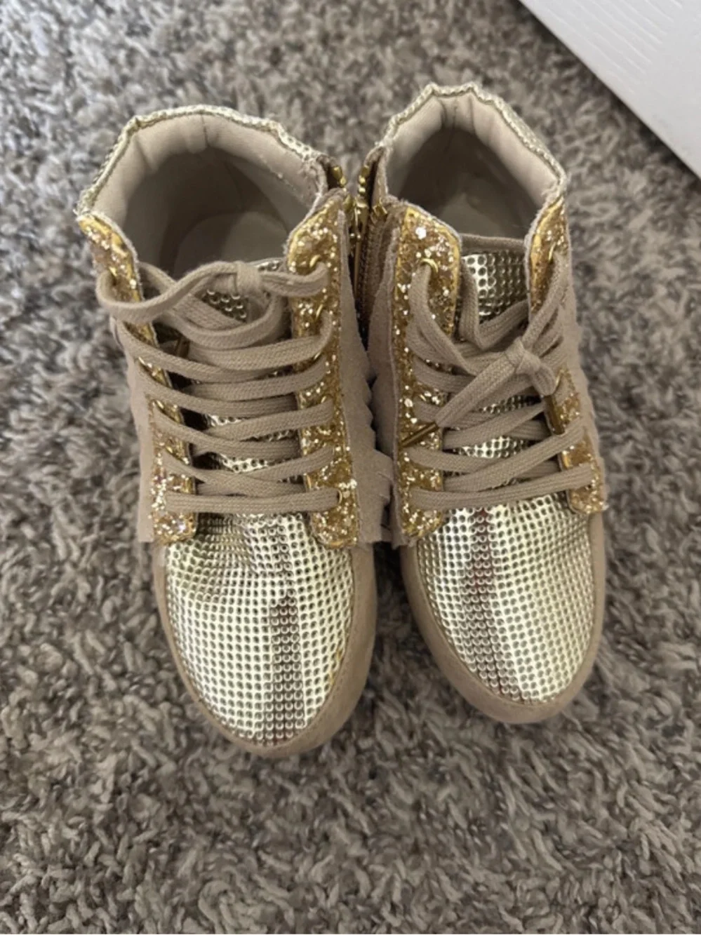 Joyfolie Tan and Gold Fringe High-Top Boots for Kids